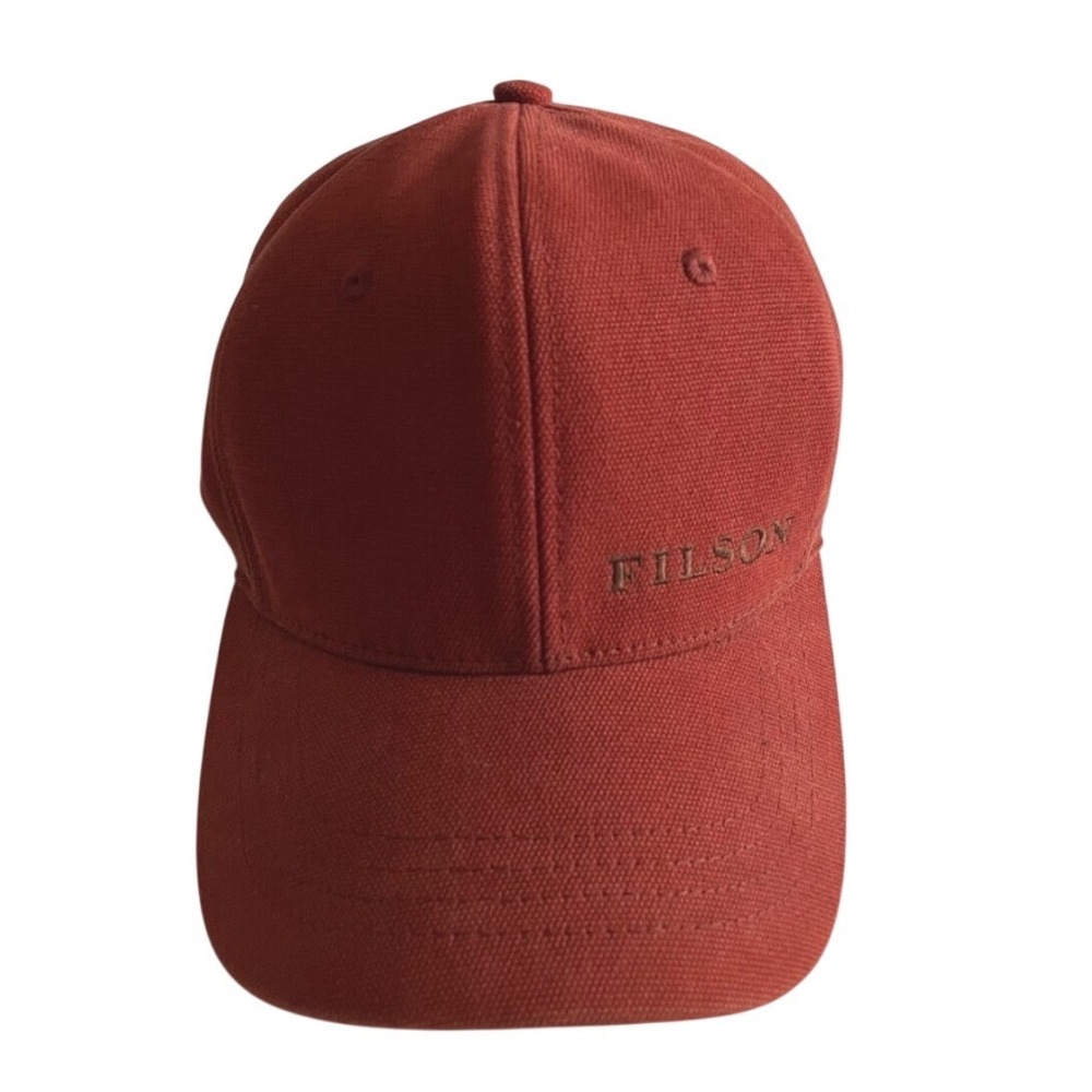 Filson Logo Logger Cap Rust Red Orange Adjustable Strapback‎ Hat Made in USA OS